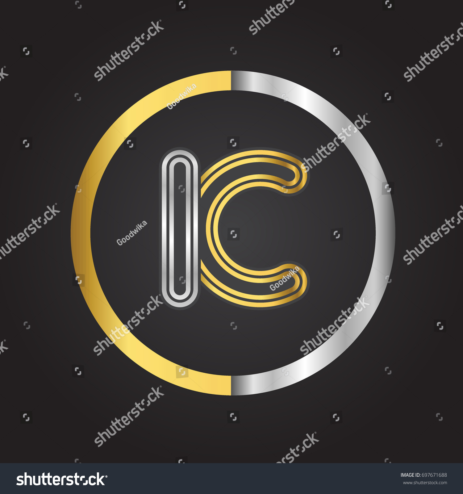 Ic Letter Logo In A Circle Gold And Silver Royalty Free Stock Vector