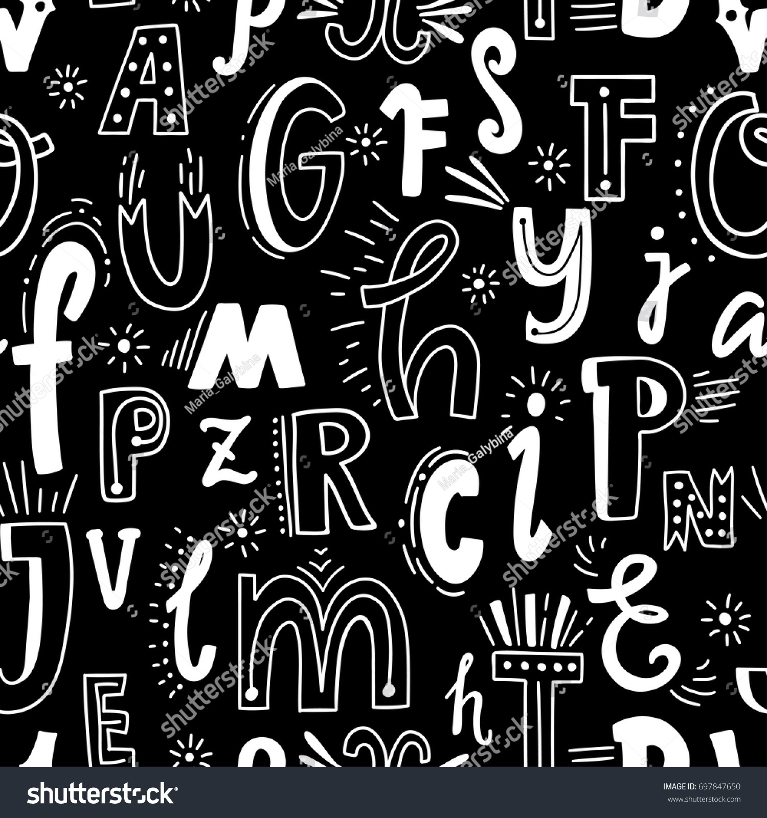 Hand Drawn Alphabet Letters Seamless Pattern Royalty Free Stock