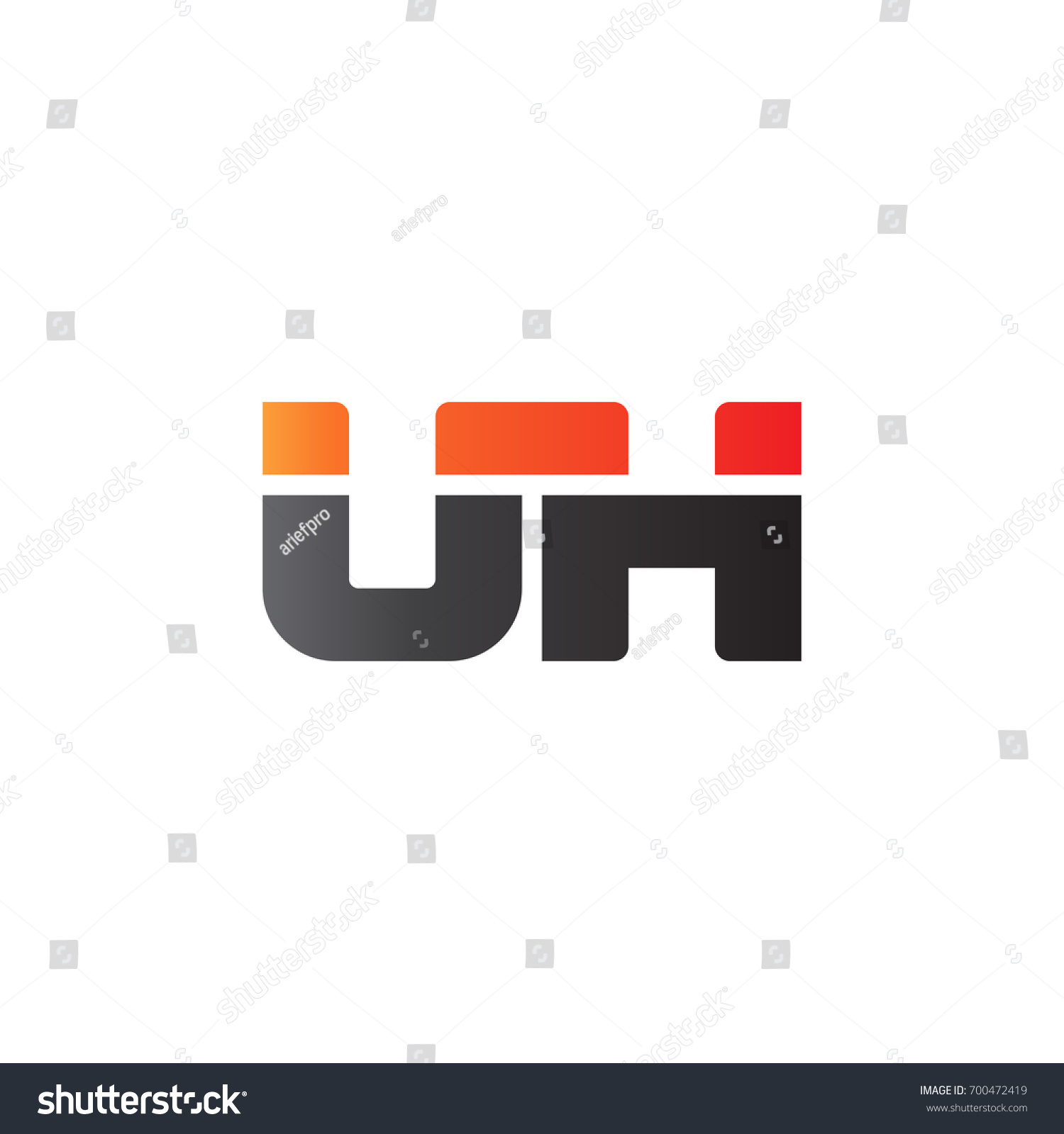 Initial Letter Uh Straight Linked Line Bold Royalty Free Stock