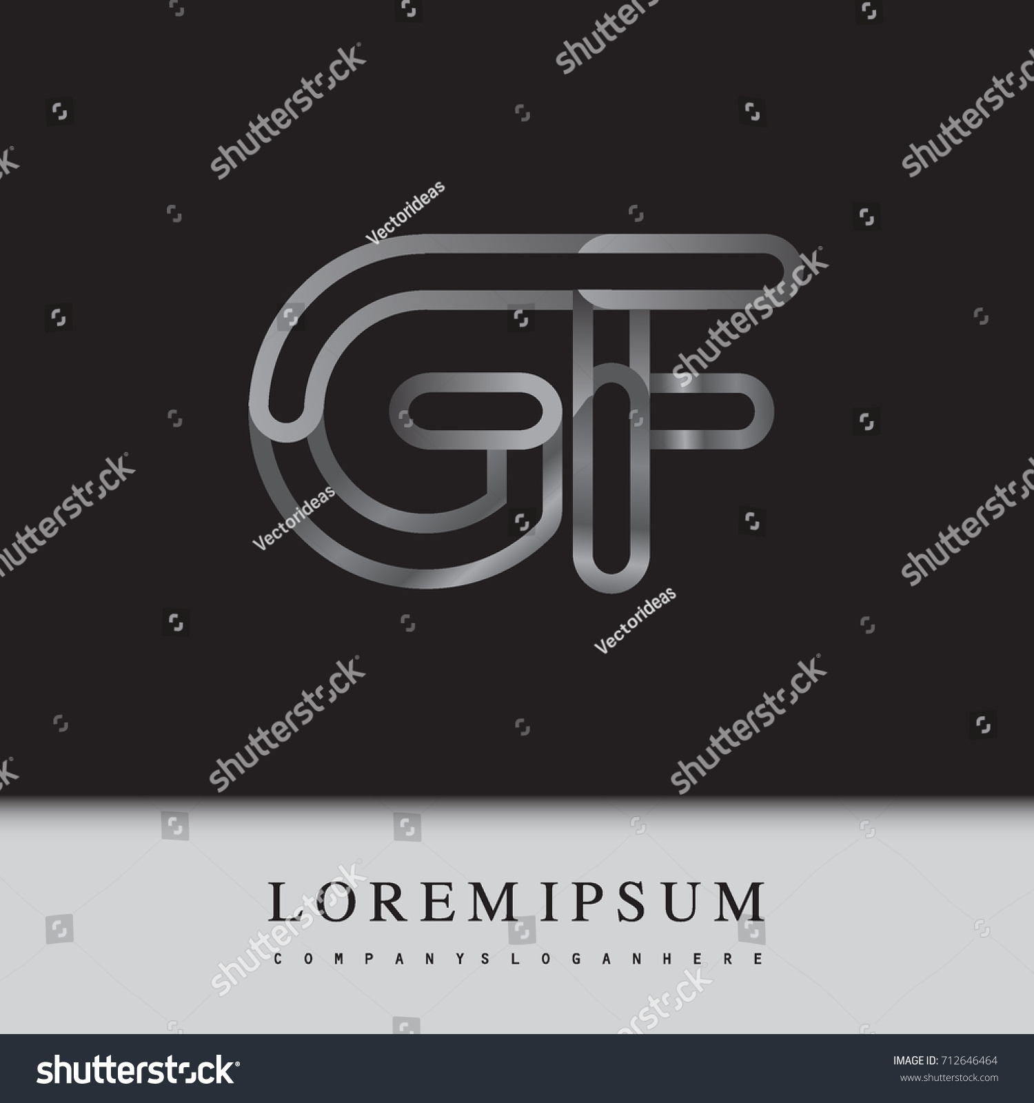 Initial Logo Letter GF Linked Outline Silver Royalty Free Stock