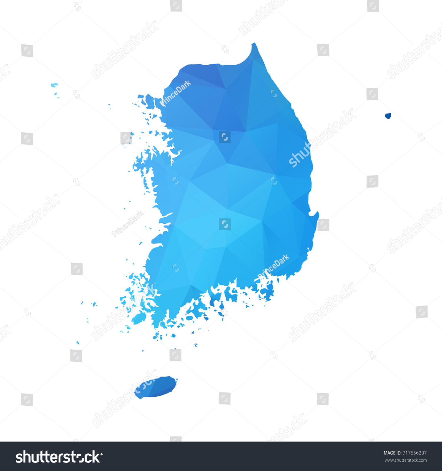 Map Of South Korea Blue Geometric Rumpled Royalty Free Stock Vector