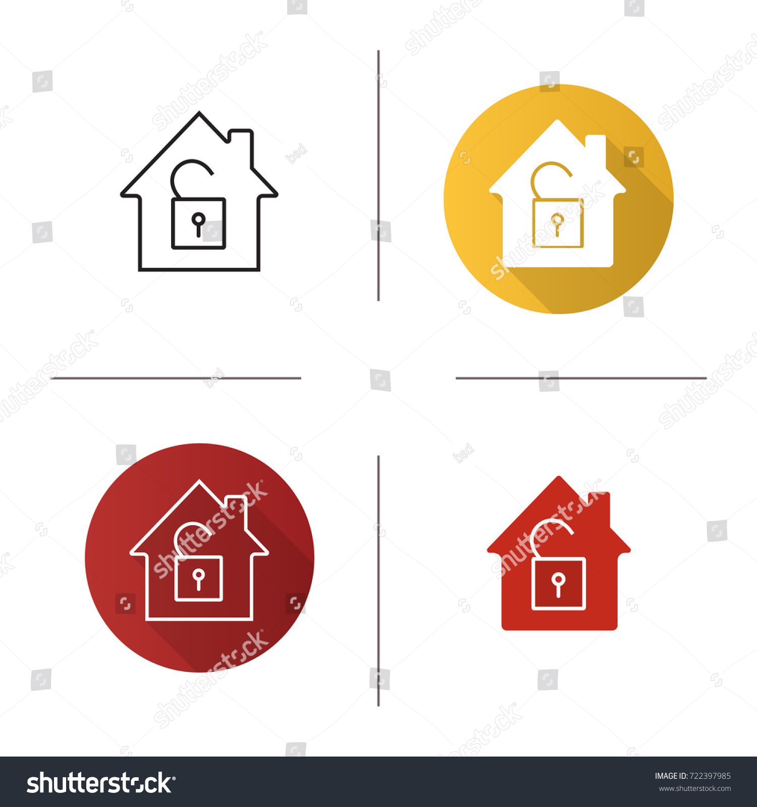 Unlocked House Icon Flat Design Linear And Royalty Free Stock