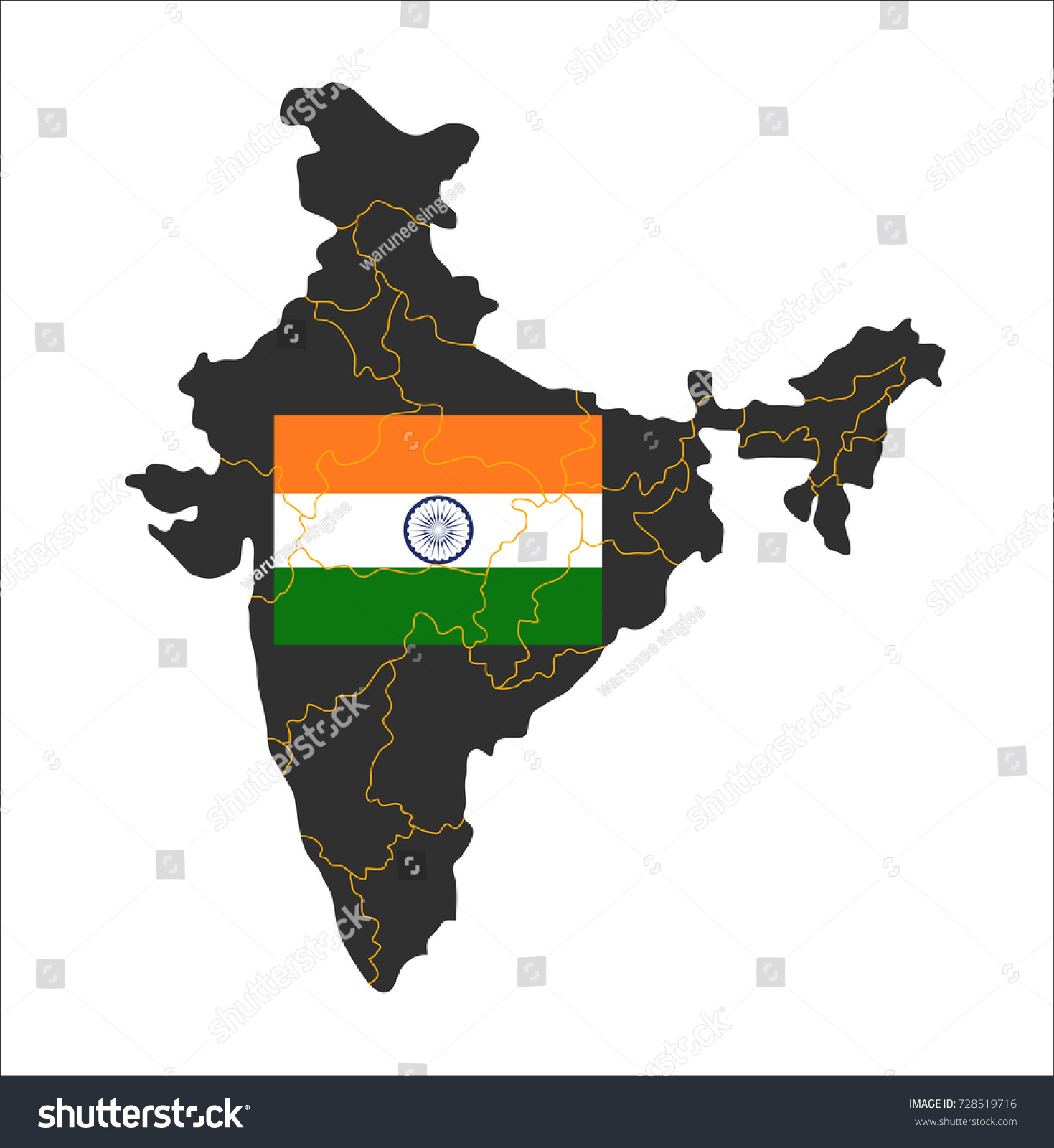 Grey Map Of India And National Flag Royalty Free Stock Vector