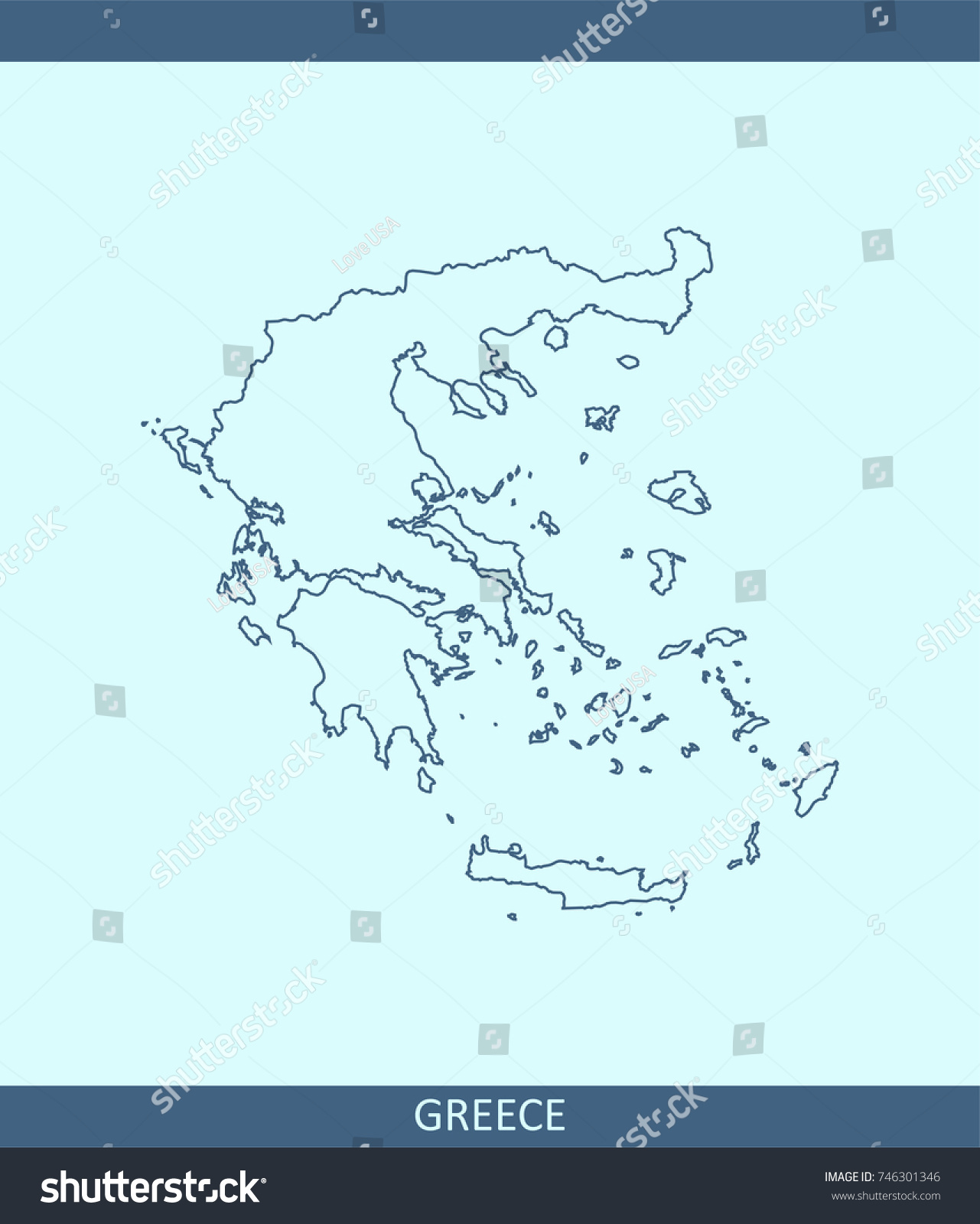 Greece Map Vector Outline Illustration In Blue Royalty Free Stock