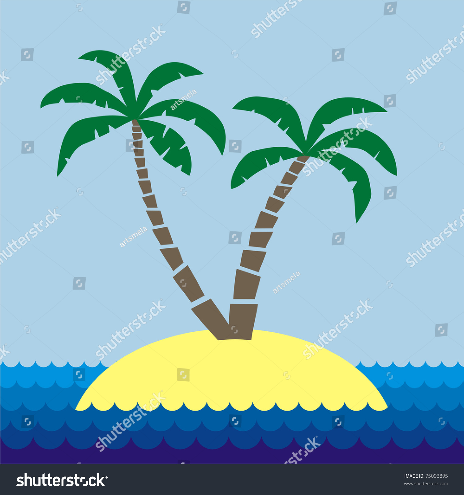 Two Palm Trees On An Island In The Ocean Royalty Free Stock Vector