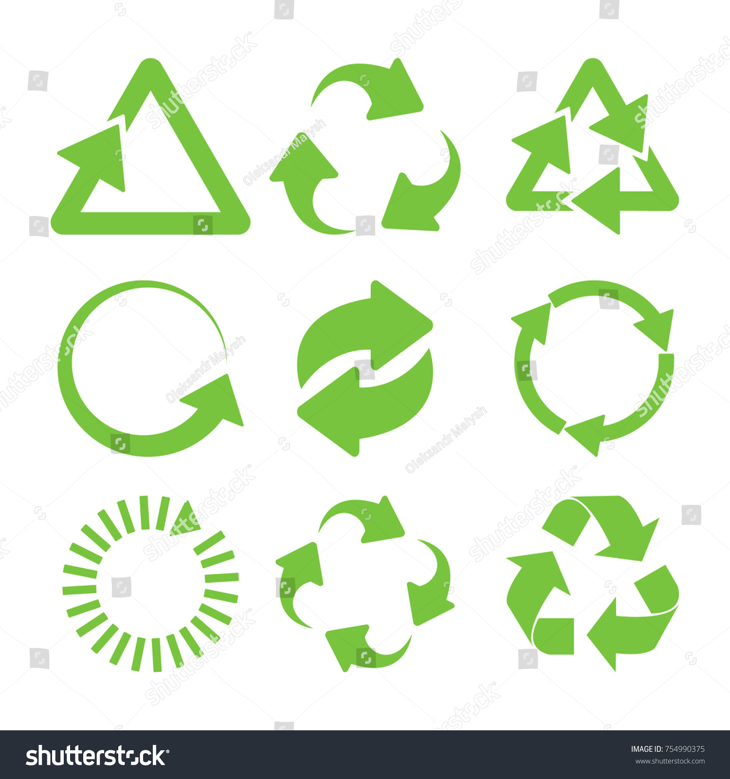 Green Recycle Icons Set Eco Cycle Arrows Royalty Free Stock Photo