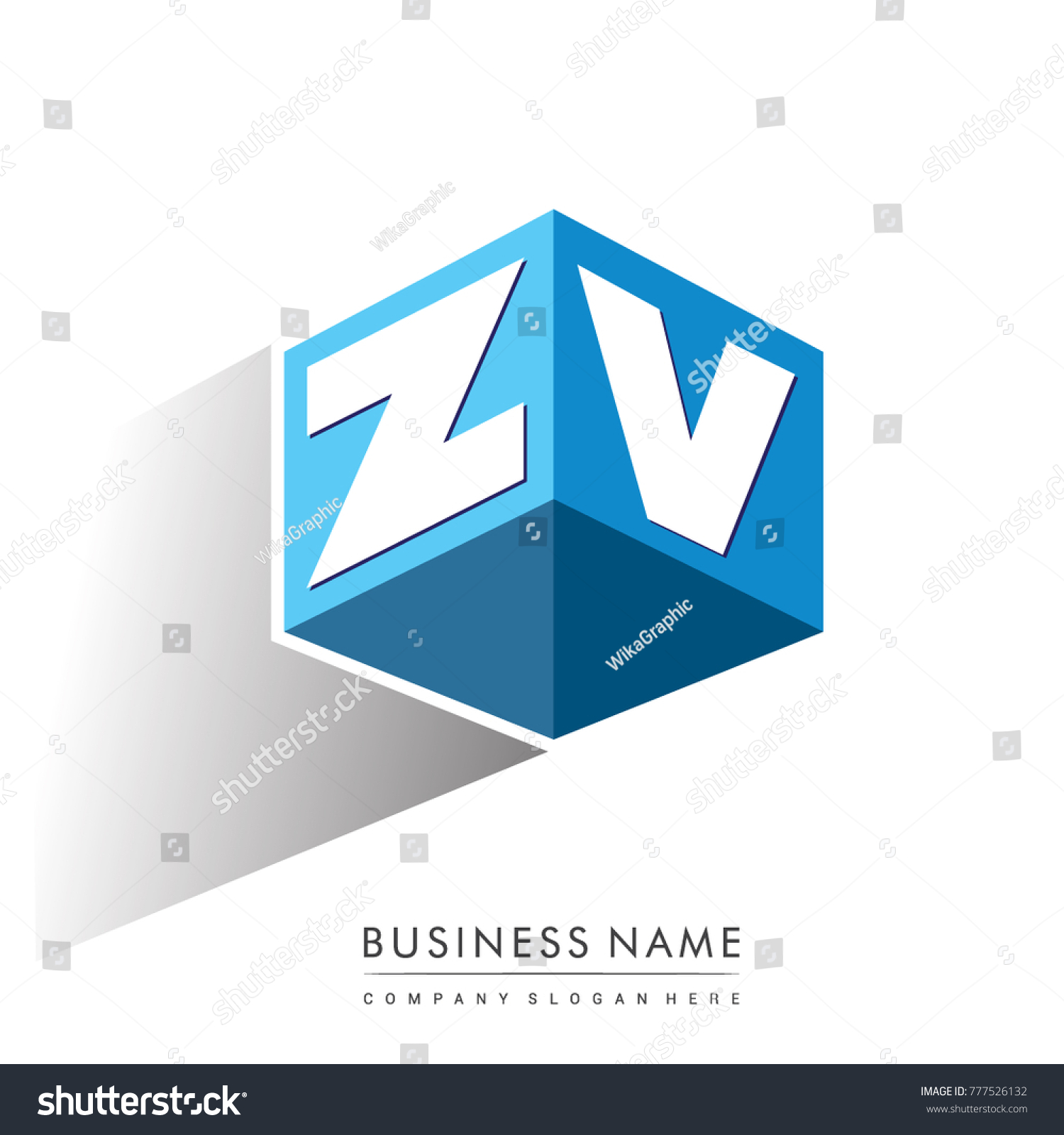 Letter ZV Logo In Hexagon Shape And Blue Royalty Free Stock Vector