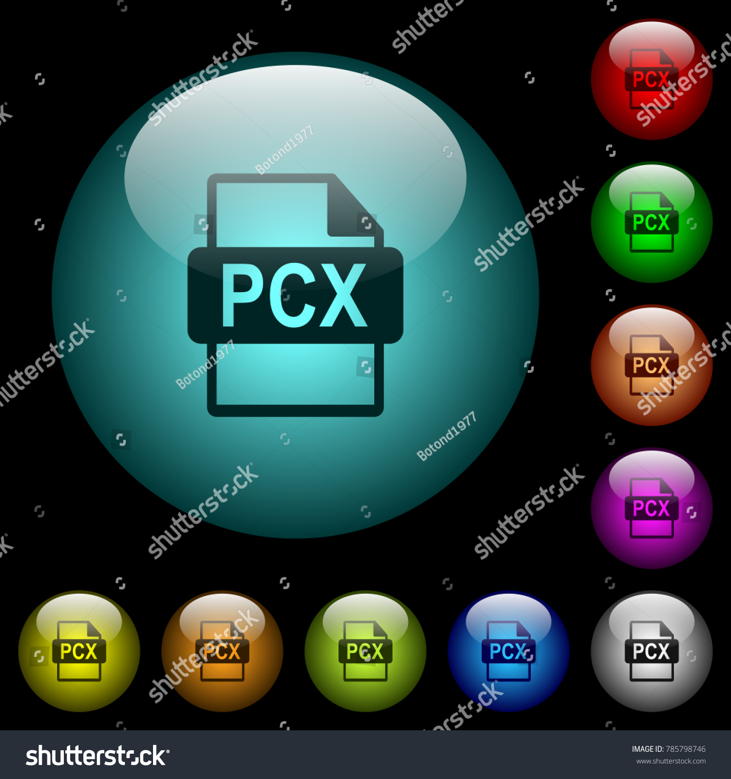 PCX File Format Icons In Color Illuminated Royalty Free Stock Vector