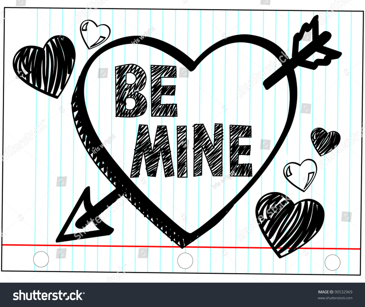 "Be Mine" In Hand Drawn Letters In A Sketched Heart Vector Available