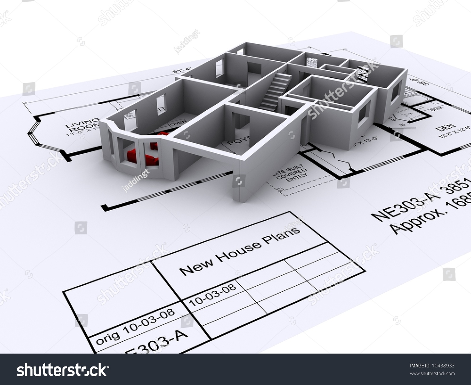 3d House Design On A Set Of Architects Plans. Stock Photo 10438933
