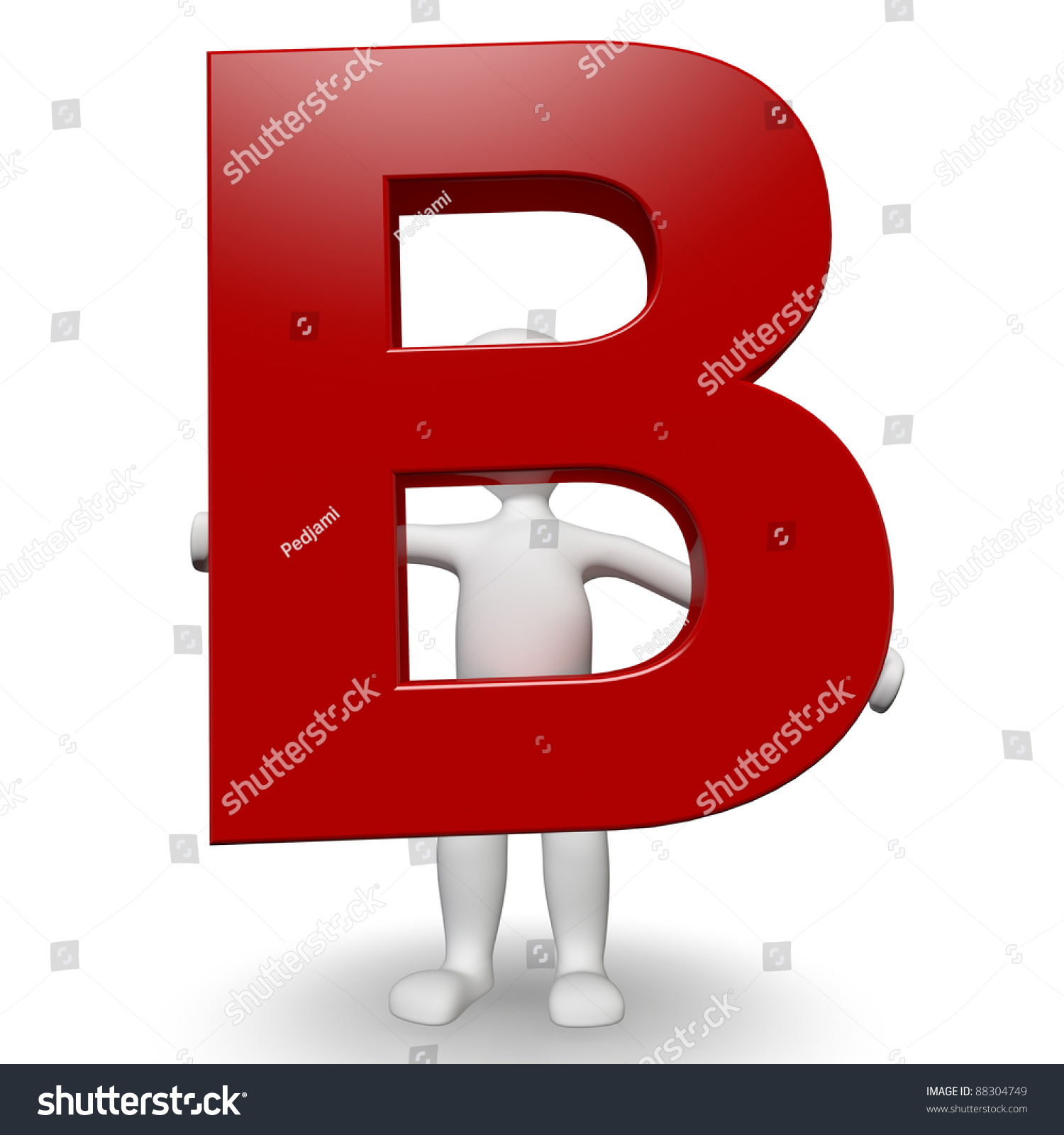 3d Human Charcter Holding Red Letter B, 3d Render, Isolated On White ...