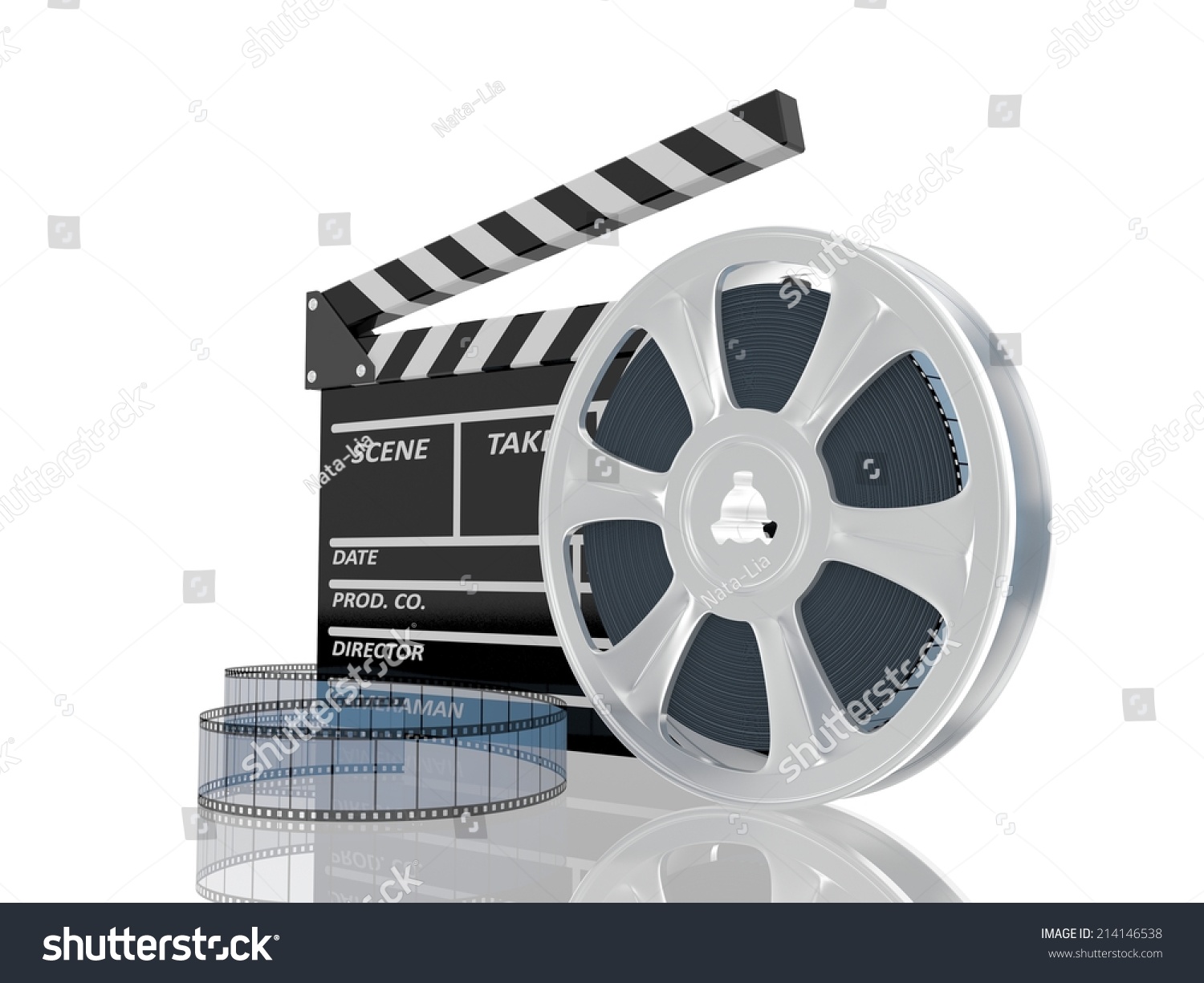 D Illustration Cinema Clap Film Reel Stock Illustration