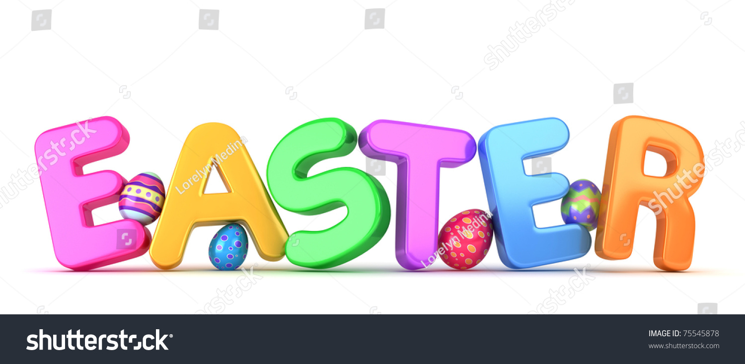 3d illustration easter eggs word easter stock illustration word easter