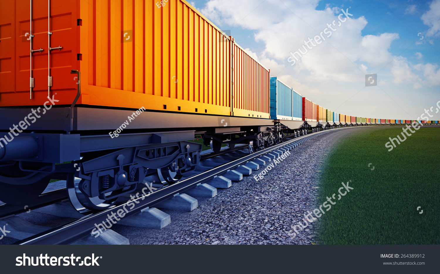 3d Illustration Wagon Freight Train Containers Stock Illustration