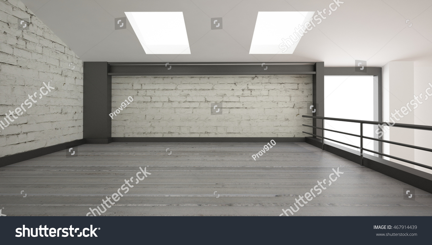 3d interior rendering industrial mezzanine space and wood floor ...