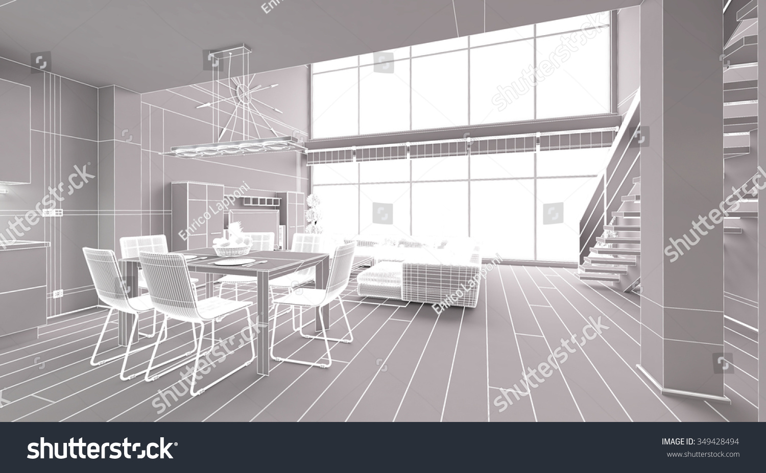 3D Interior rendering of a modern tiny loft 3D Interior rendering of a modern tiny loft
