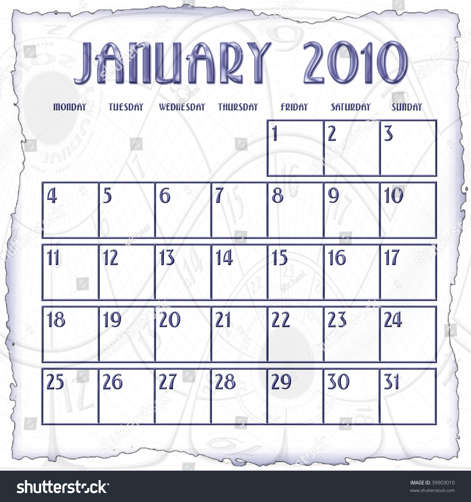3d January 2010 Agenda Calendar Stock Photo 39903010 : Shutterstock