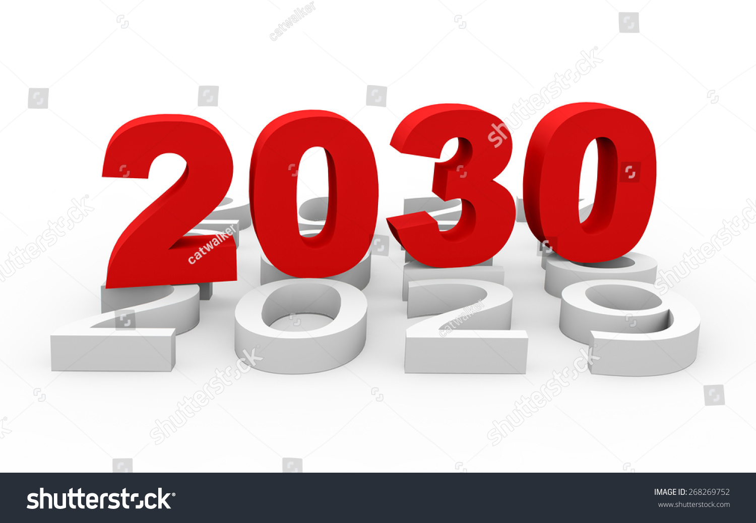 3d Render New Year 2030 And Next Years On A White Background. Stock