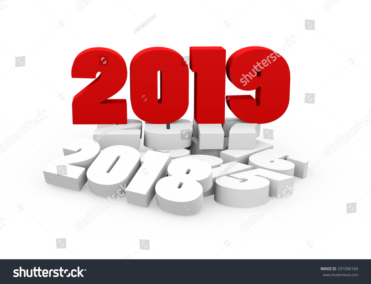 3D render New Year 2019 and past years on a white background 3D render New Year 2019 and past years on a white background