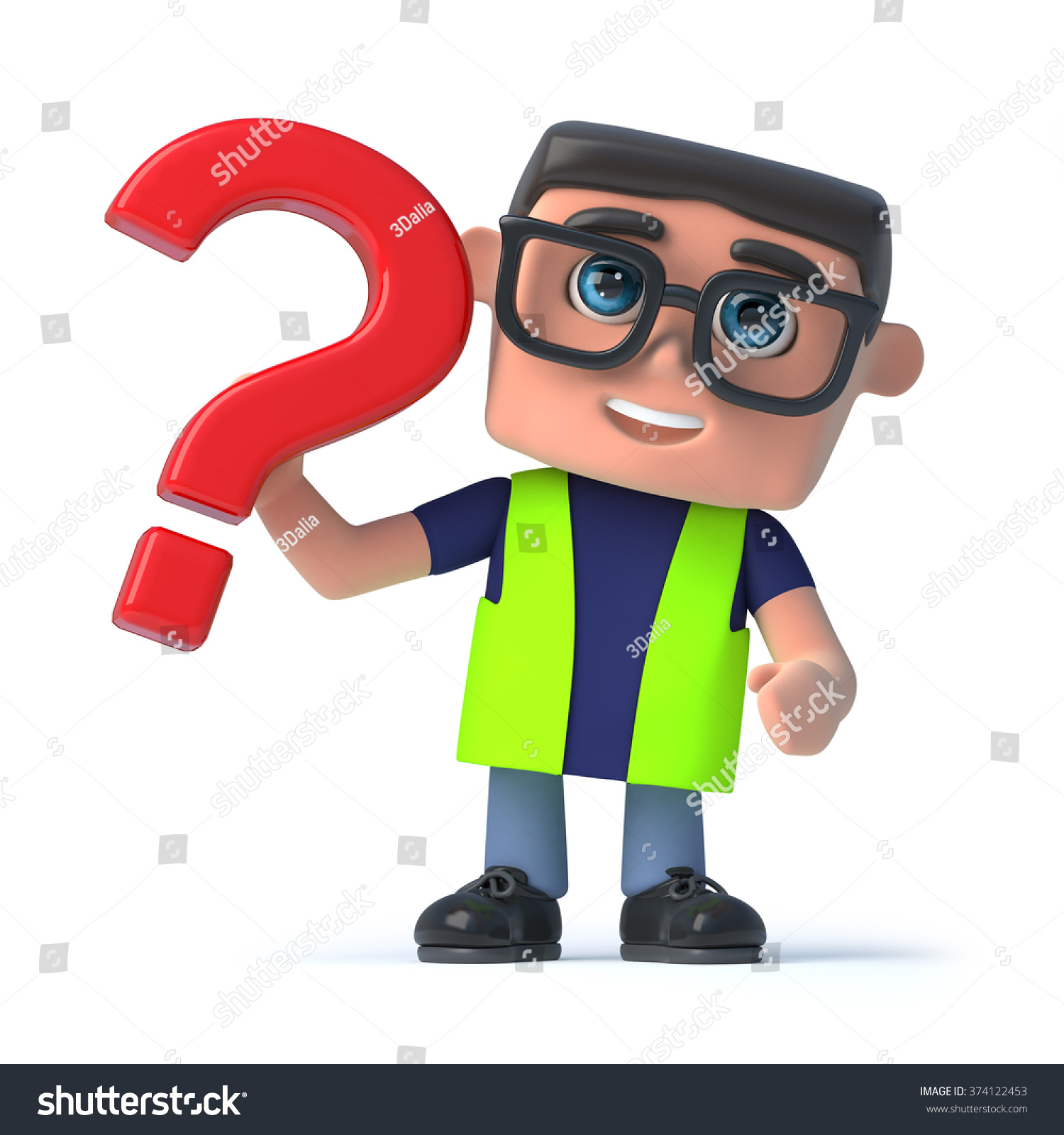 3d Render Of A Health And Safety Worker Holding Question ...