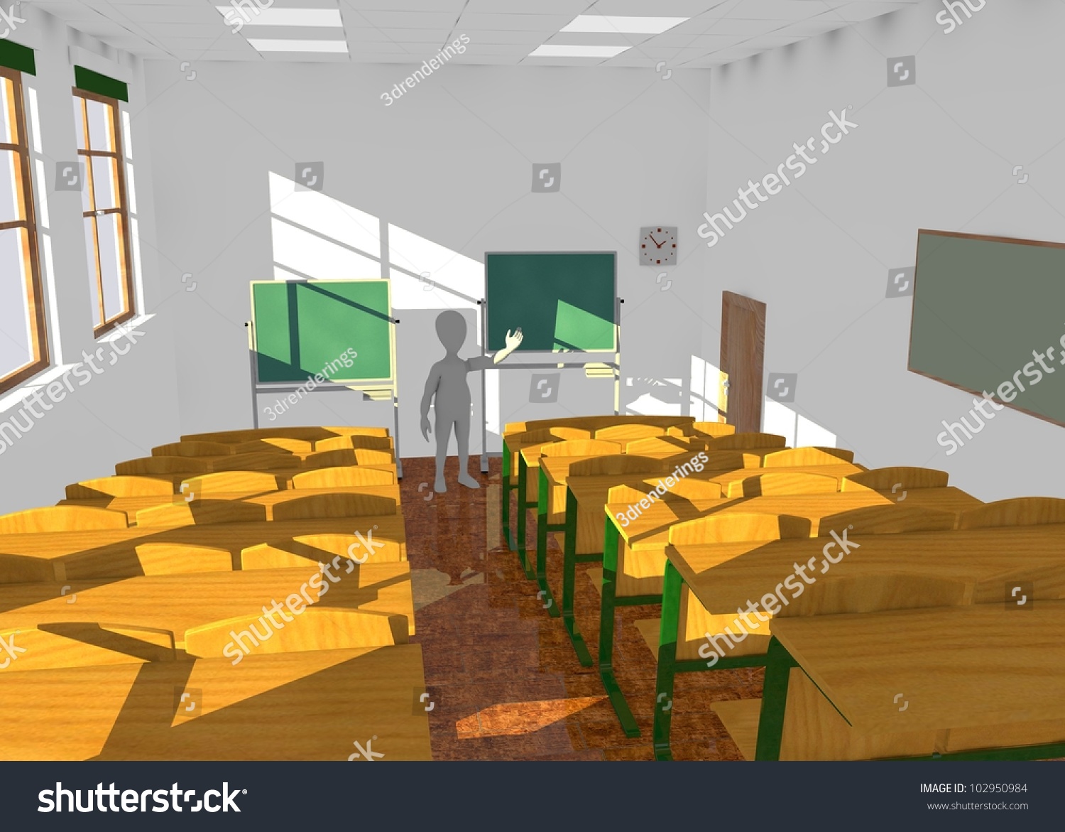 3d Render Of Cartoon Character In Classroom Teaching Stock Photo