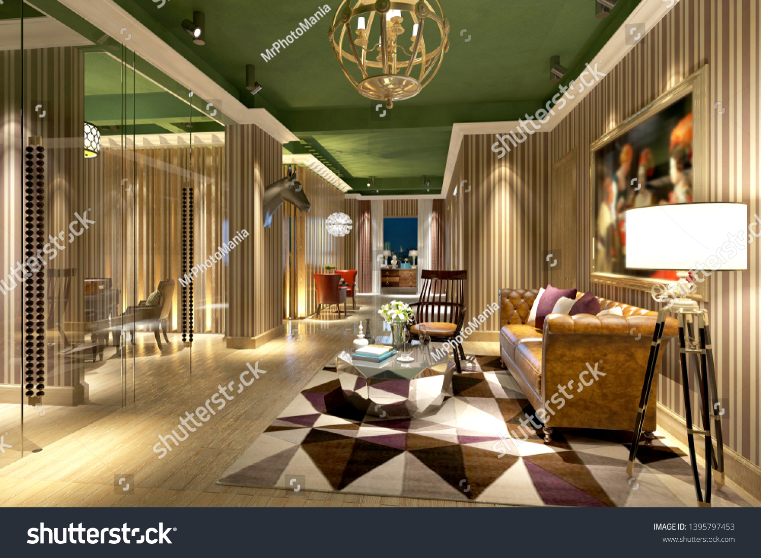 D Render Luxury Hotel Reception Lobby Stock Illustration