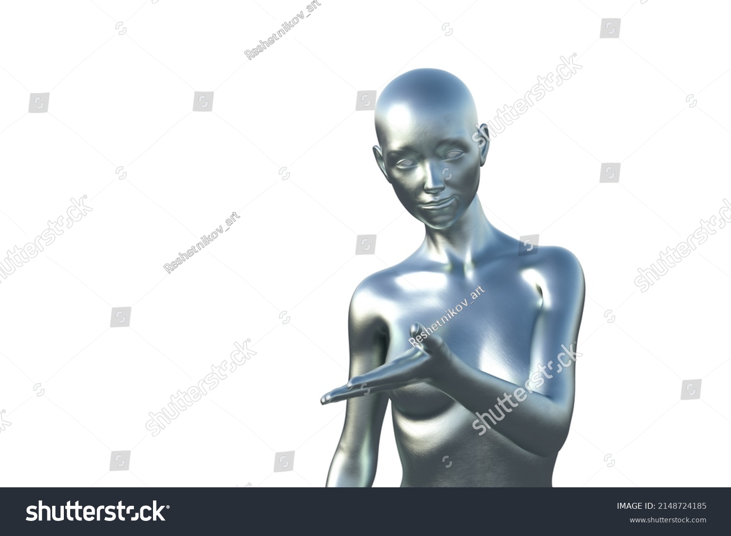 D Render Portrait Silver Bald Woman Stock Illustration