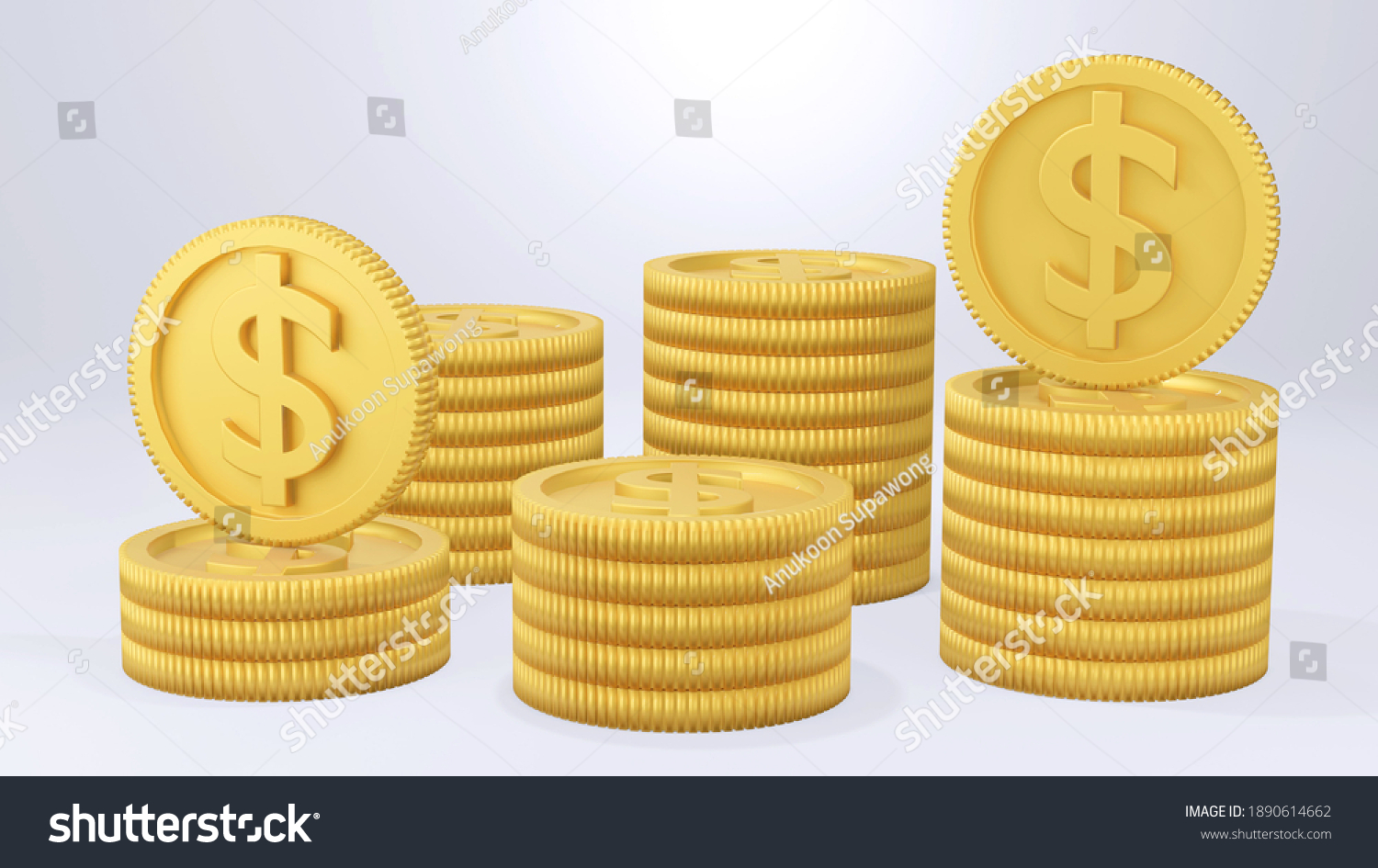 3d Render Stack Dollar Coins On 库存插图 1890614662 Shutterstock