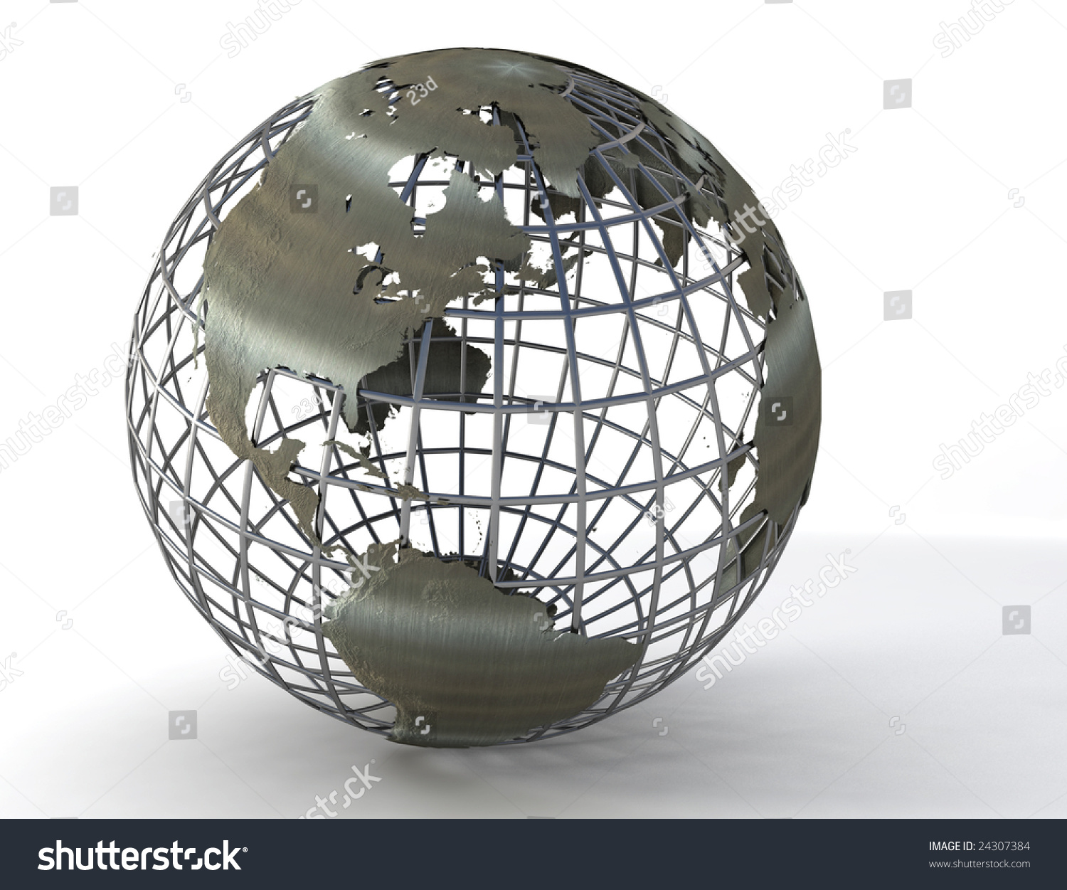 3d Rendered Wire Frame Earth Globe Showing Mainly North Middle And