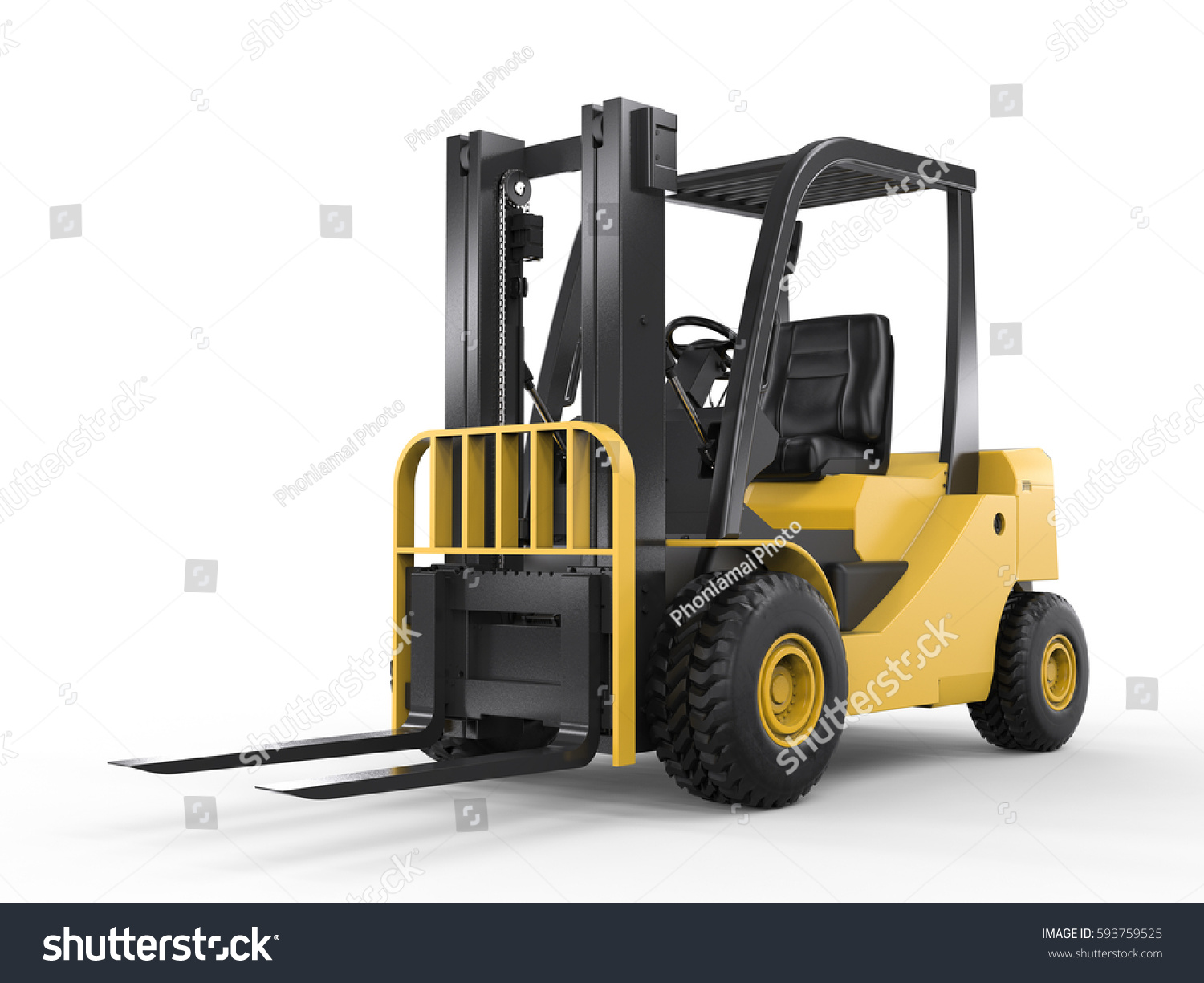 D Rendering Forklift Truck On White Stock Illustration