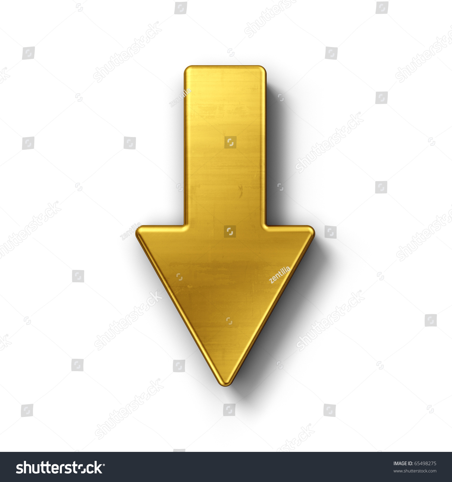 3d Rendering Of An Arrow Symbol In Gold On A White Isolated Background