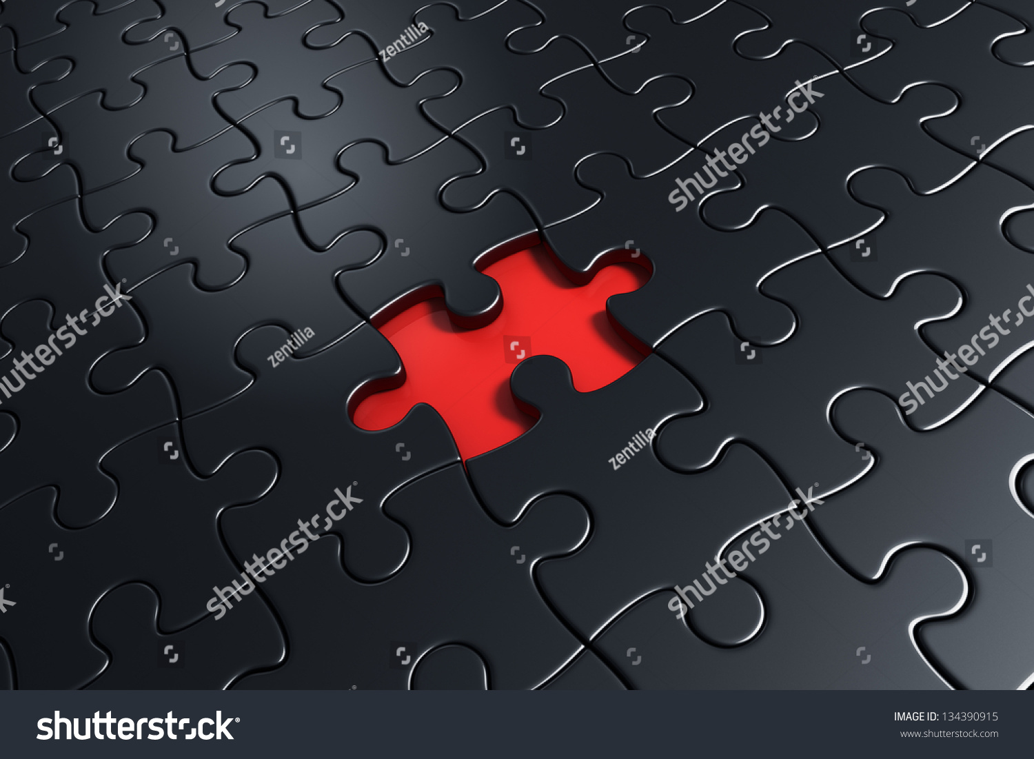 3d Rendering Of Black Puzzle Pieces With One Piece Missing In The 