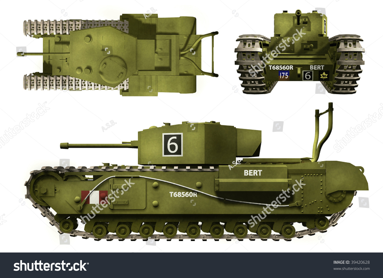 3D Views Of Canadian Churchill Tank From The Second World War Stock