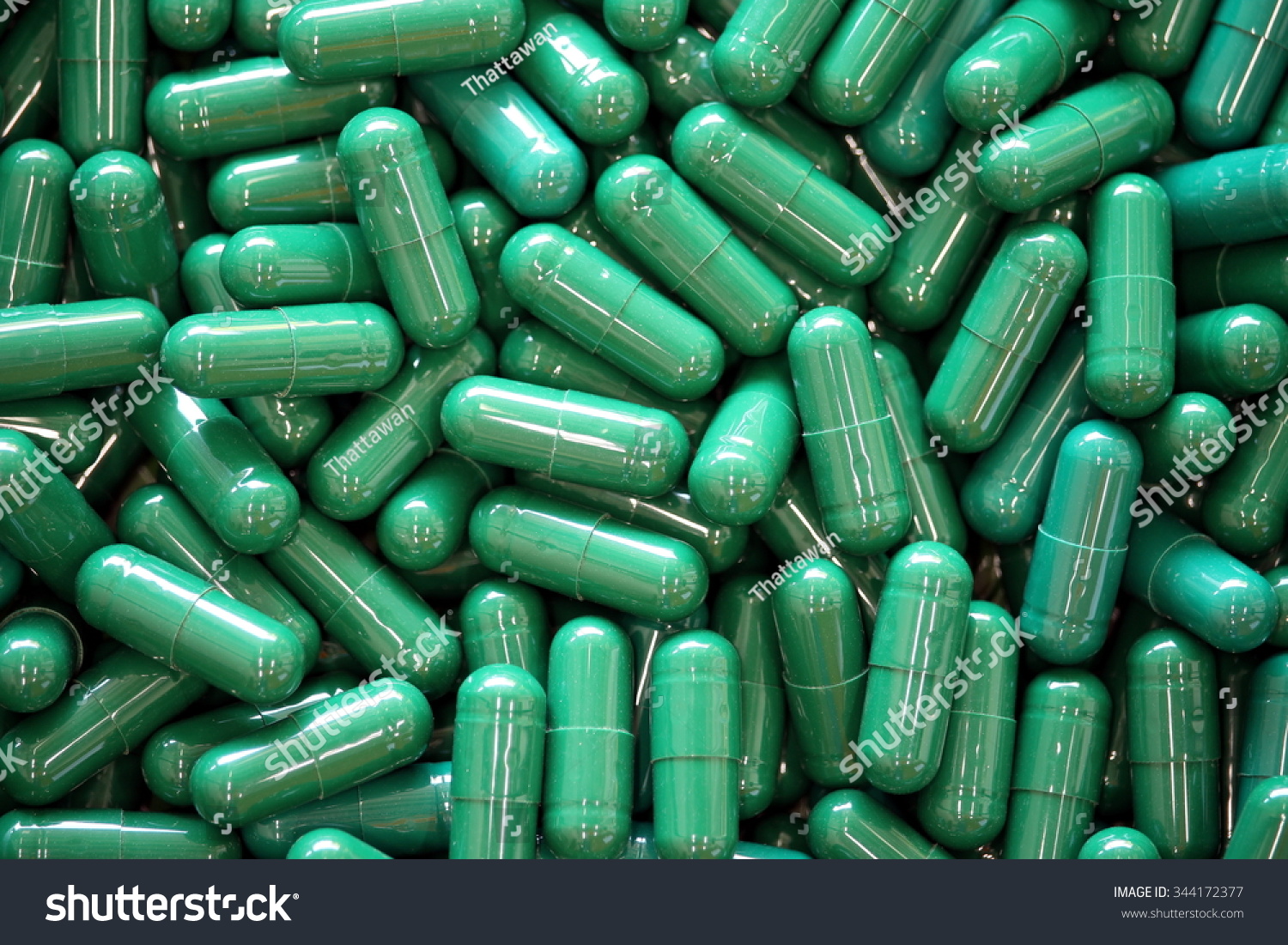 Green Capsules Pills With Medicine Antibiotic Stock Photo 344172377