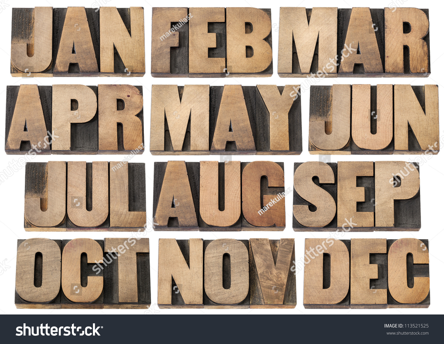 12 Months From January To December A Collage Of Isolated 3 Letter