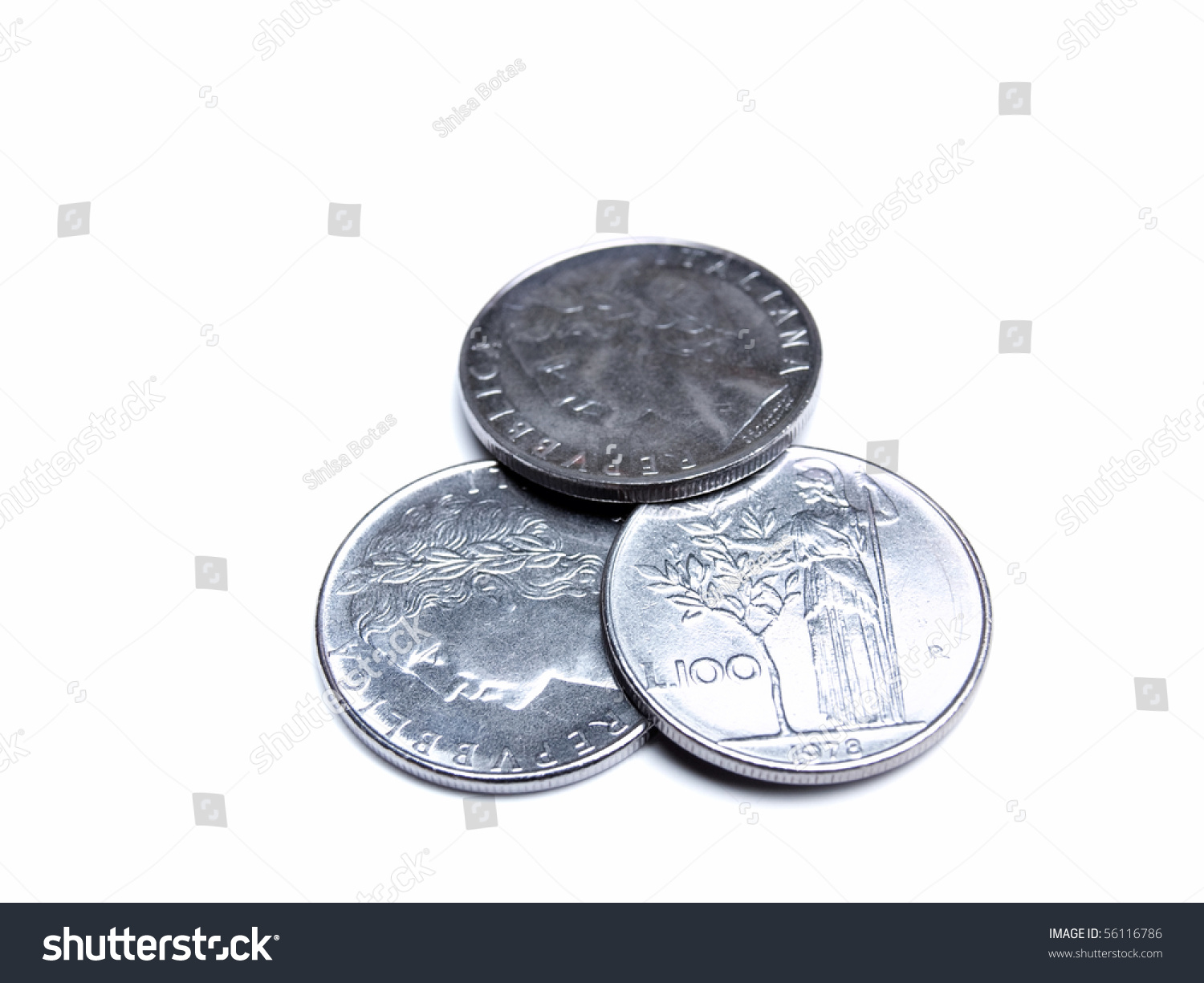 Old Italian Money Or Coins Before The Euro On A White Background Stock