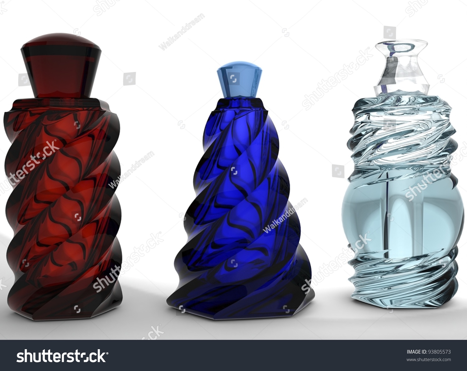 3 Perfume Bottles In Different Shapes And Colors Stock Photo 93805573