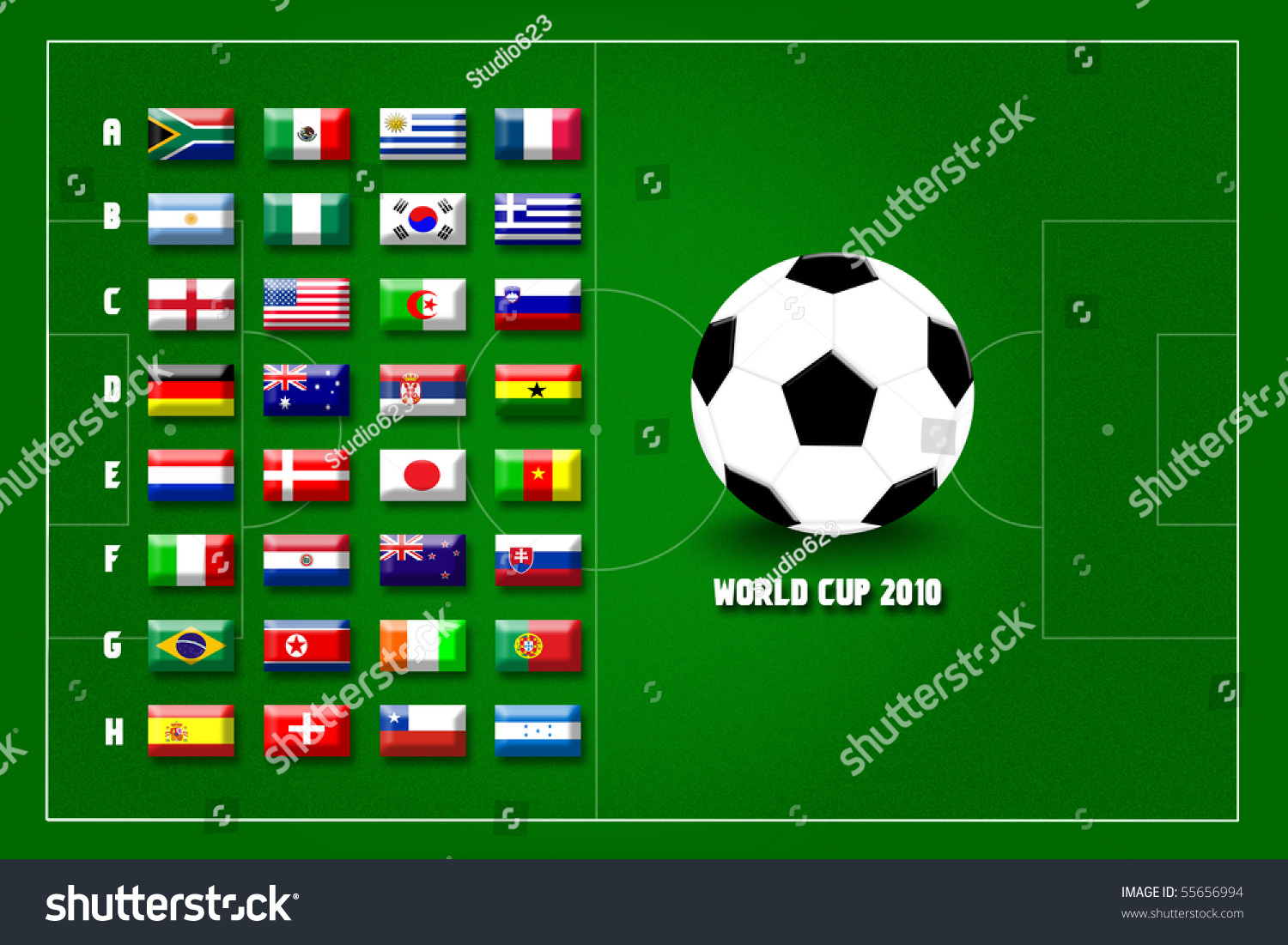 32 Teams Of World Cup 2010 By Group Stock Photo 55656994 Shutterstock