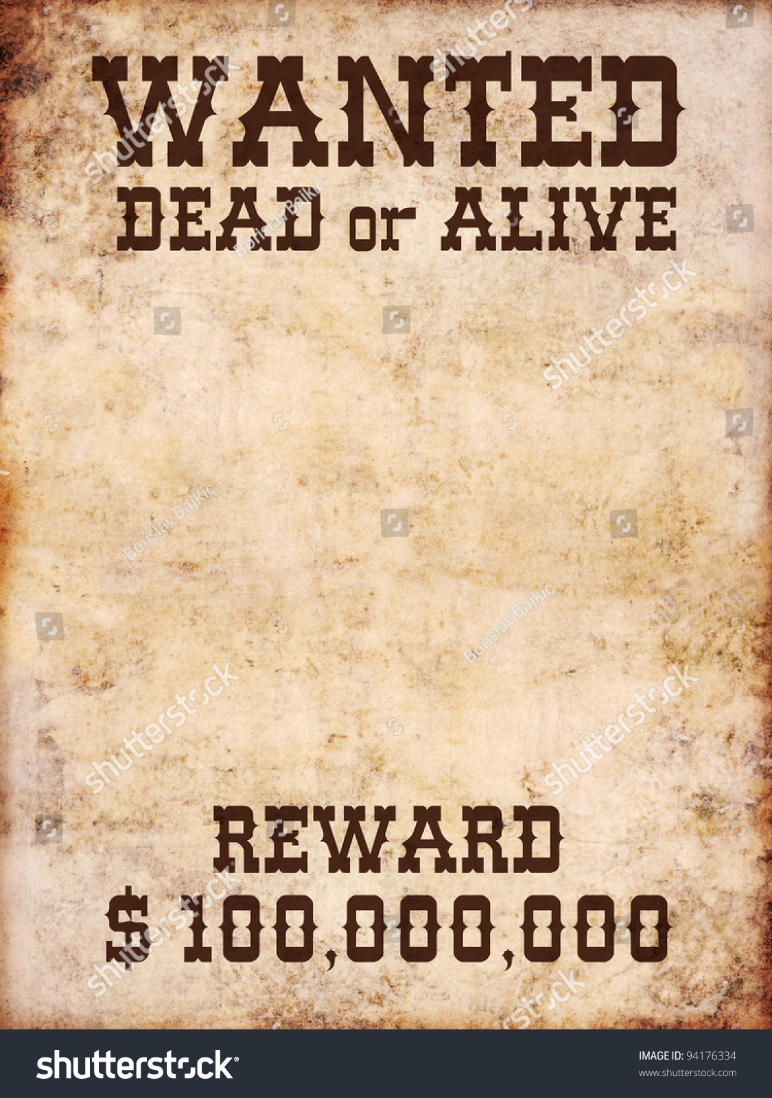 Wanted Poster Dead Or Alive Stock Photo 94176334 : Shutterstock