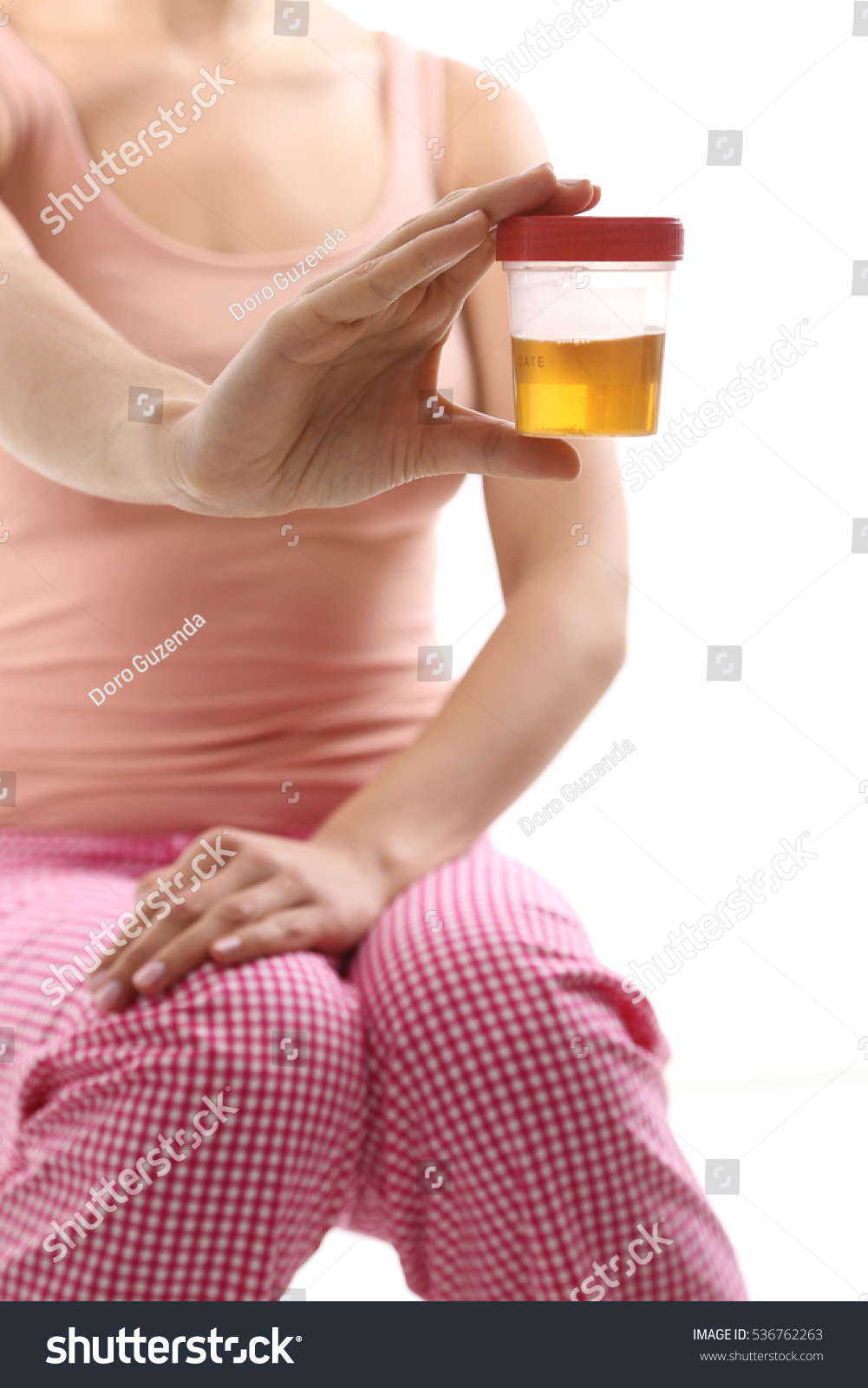 Womans Hand Holding Bottle Urine Sample Stock Photo