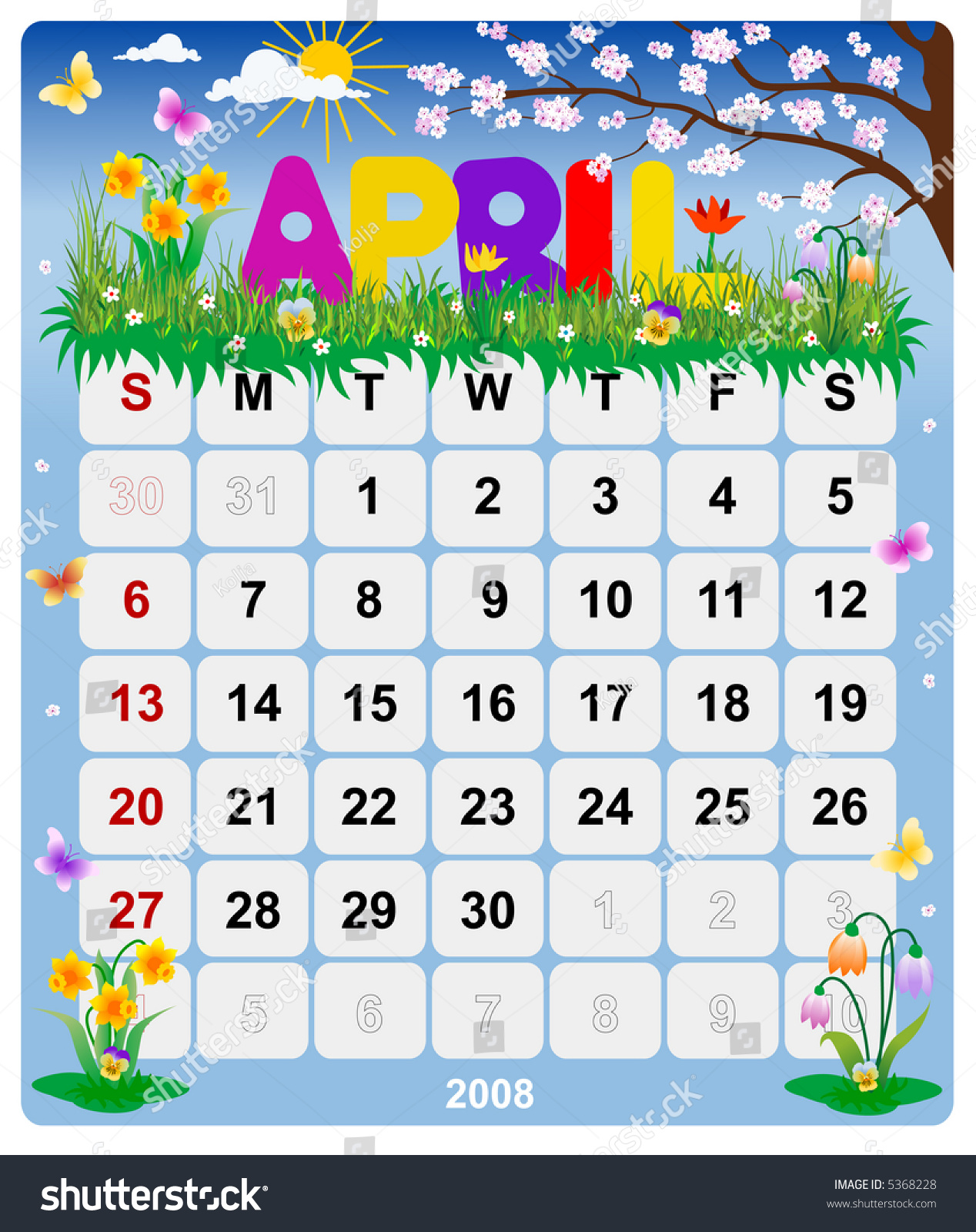 2008 Year Monthly Calendar April Stock Photo 5368228 Shutterstock