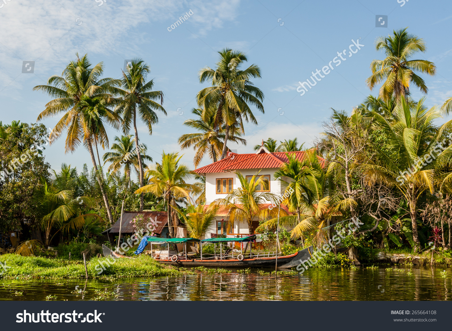 A Beautiful Modern House On The Kerala Backwaters In India. Stock Photo