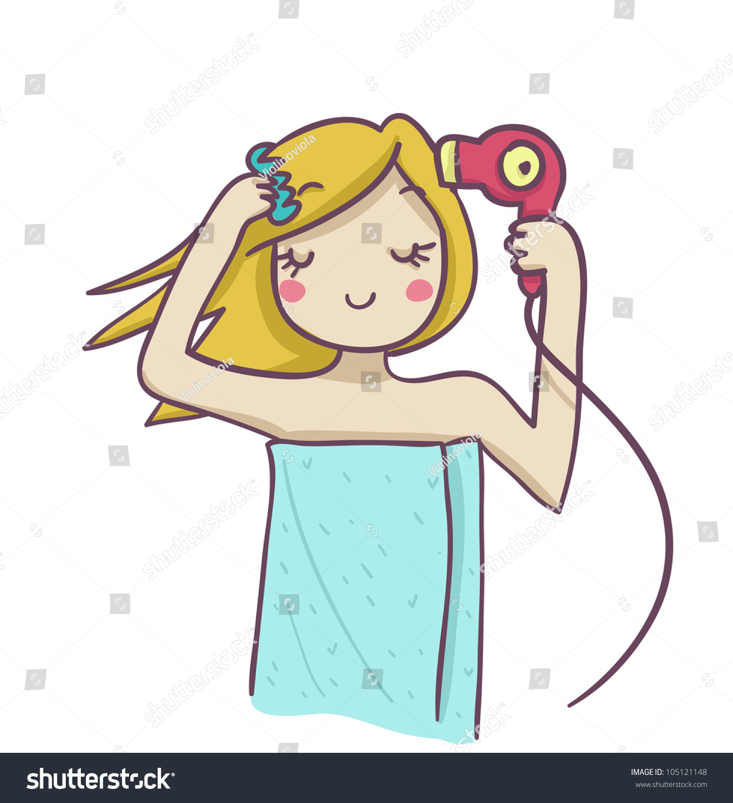 A Blond Woman Combing And Drying Her Blond Hair With Hairdryer Funny 0651