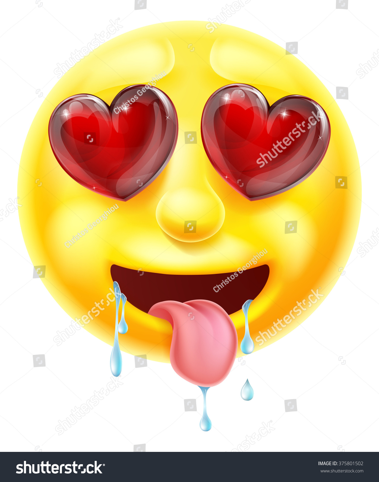 A Cartoon Emoji Emoticon Smiley Face Character In Love Or Lusting After Something With Hearts