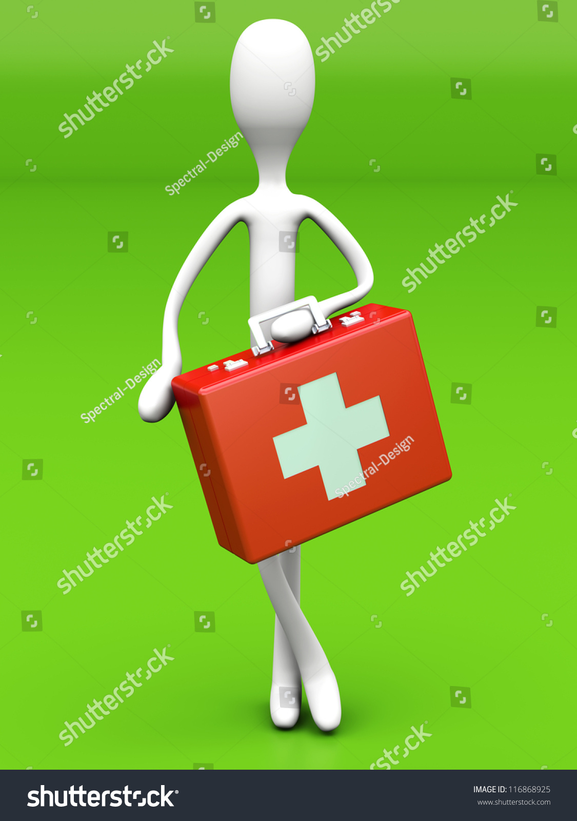 A Cartoon Figure With A First Aid Case. 3d Rendered Illustration 