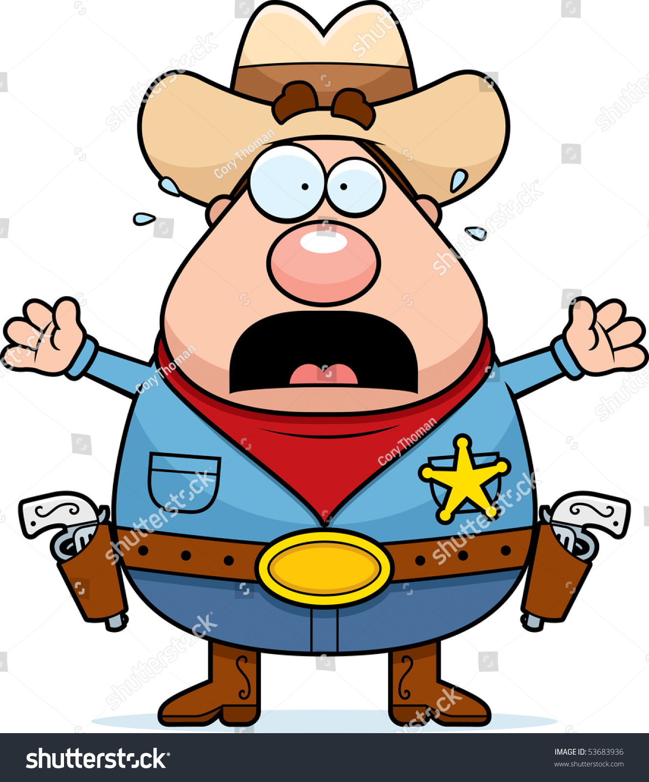 A Cartoon Sheriff With A Scared Expression. Stock Photo 53683936