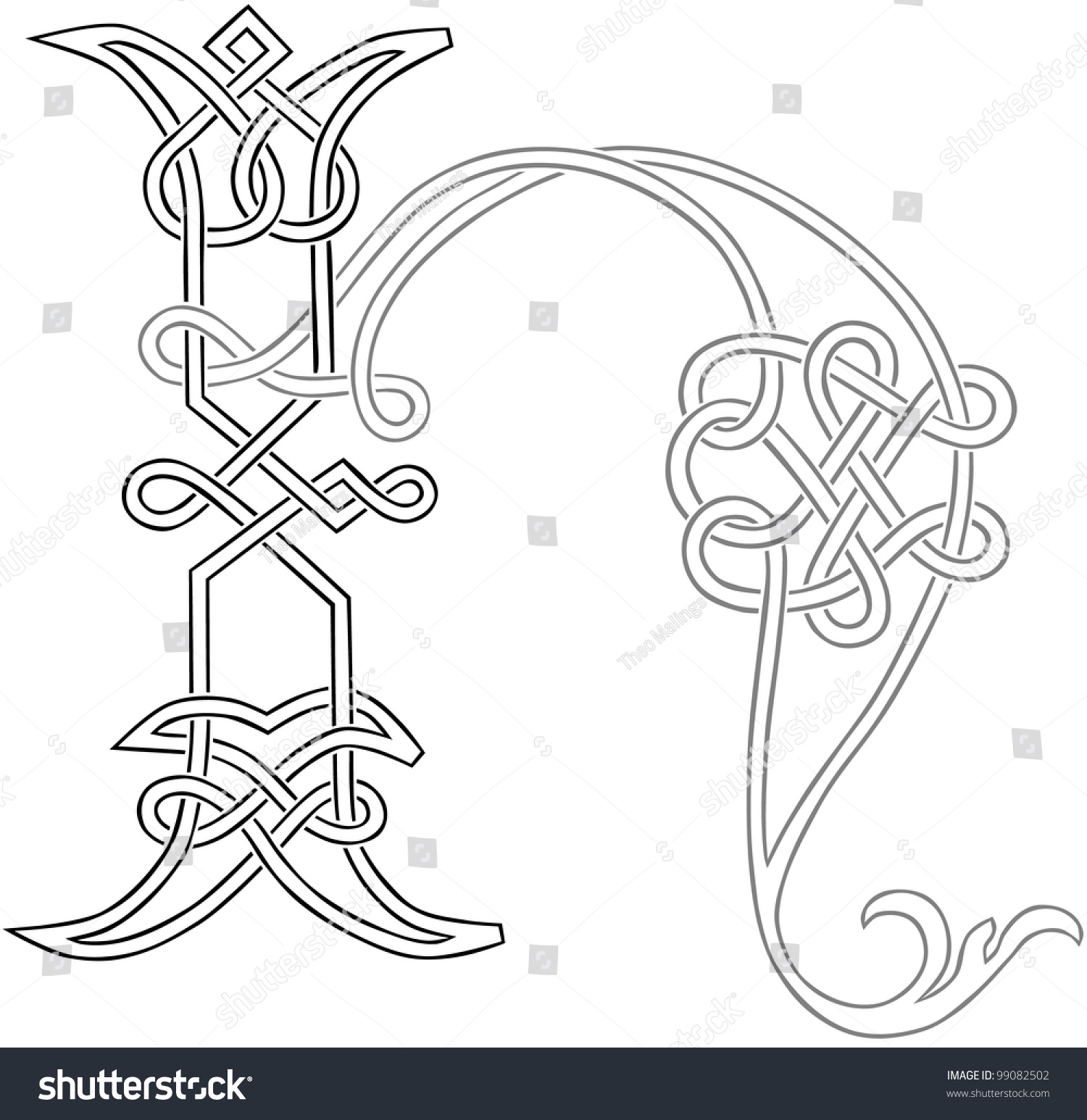 A Celtic Knot-Work Capital Letter H Stylized Outline. Raster Version ...