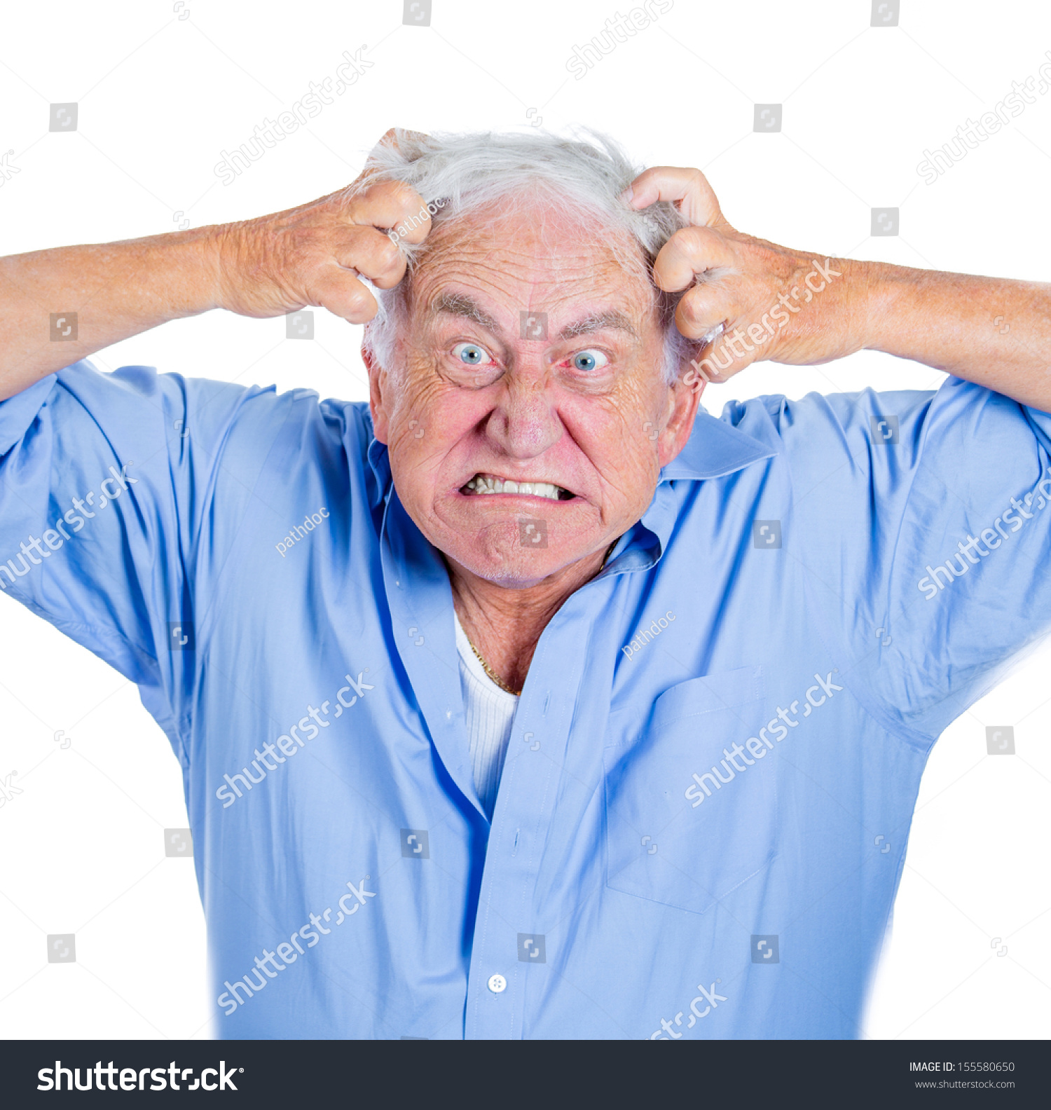 Closeup Cropped Portrait Elderly Desperate Mad Stock Photo 155580650