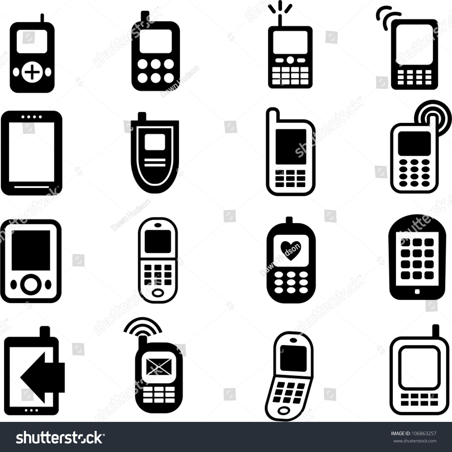 Collection 16 Black Mobile Phone Icons Stock Illustration 106863257