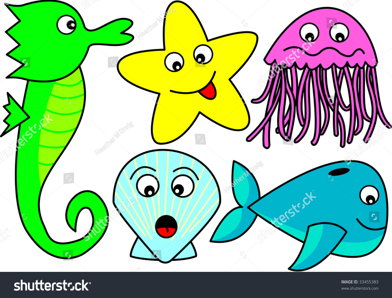 A Collection Of Cute And Colorful Cartoon Sea Creatures Stock Photo